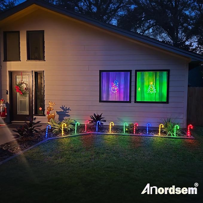 Anordsem Solar Christmas Decorations Outdoor: 12 Pack Candy Cane Pathway Lights - 21" Waterproof LED 8 Colorful Lighting Models Yard Garden DIY Decor - 2026 Xmas Gifts for Homeowners