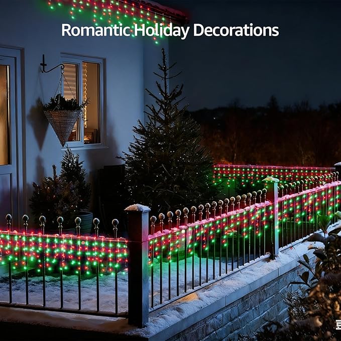 Led Christmas Lights Outdoor Christmas Decorations Hanging Light 400LED 8 Modes 75 Drops, Waterproof Outdoor Indoor Fairy Xmas Lights for Party, Holiday, Wedding, Home Decorations (Red and Green)