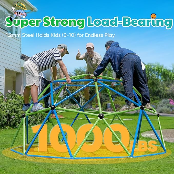 Zupapa New Upgraded Outdoor Geometric Dome Climber with 1000LBS Weight Capability,3D Assembly Video,Suitable for 1-6 Kids Climbing Frame (Turquoise, 10FT)