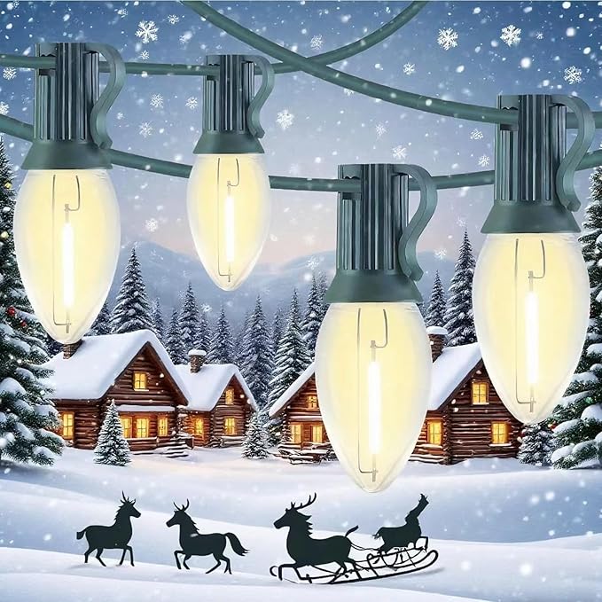 25FT C7 LED Christmas Lights Outdoor String with 27 Clear Plastic Energy-Efficient Waterproof Bulbs for Roofline, Christmas Tree,Patio,Garden,Wedding & Holiday Decor