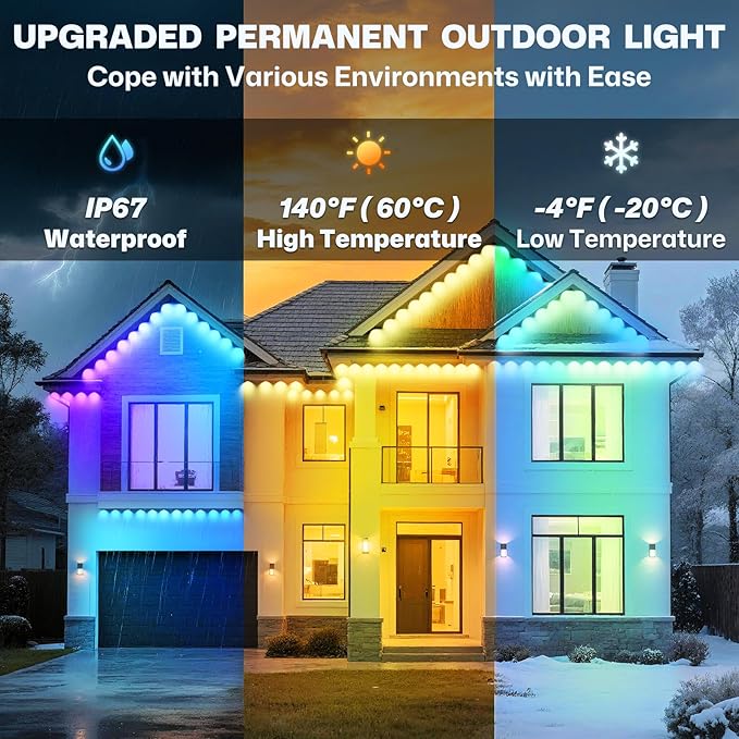 Permanent Outdoor Lights, 100ft Smart Eave Lights with 72 LED Lights, IP67 Waterproof, App Control, Outdoor String Lights, DIY RGB+IC Outdoors Light for House Christmas Decorations, White