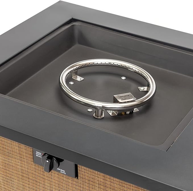 28'' Propane Fire Pit Table, 50,000 BTU Fire Table with Steel Lid, Big V-Shape Legs, Laval Rocks.