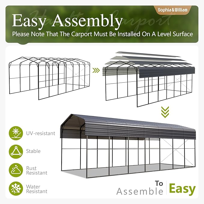 Sophia & William 14x35x13FT Heavy-Duty RV Carport Extra-Tall Shelter for Class A/B/C RVs, Trailers & More (Galvanized Steel Roof), Dark Grey