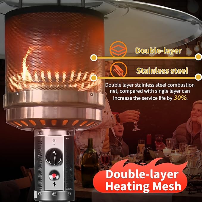 MAJARO 48,000 BTU Outdoor Propane Patio Heater with Wheels ? Durable Powder-Coated Steel Gas Heater with Easy Ignition & Safety Shut-Off for Patio, Backyard, Garden, Restaurant