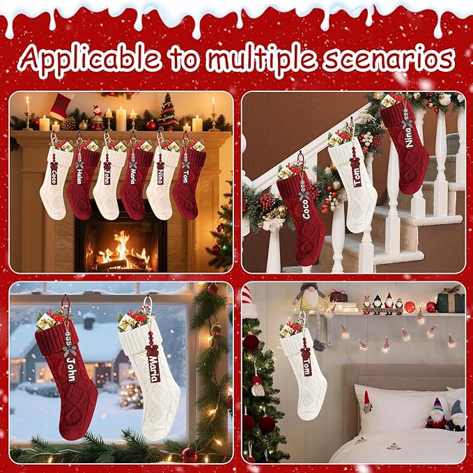 Christmas Stockings 18 Inches,Long Knitted Stocking with Name Tags, Christmas Decoration Hanging Stockings Fireplace Xmas Tree Ornaments for Home Family