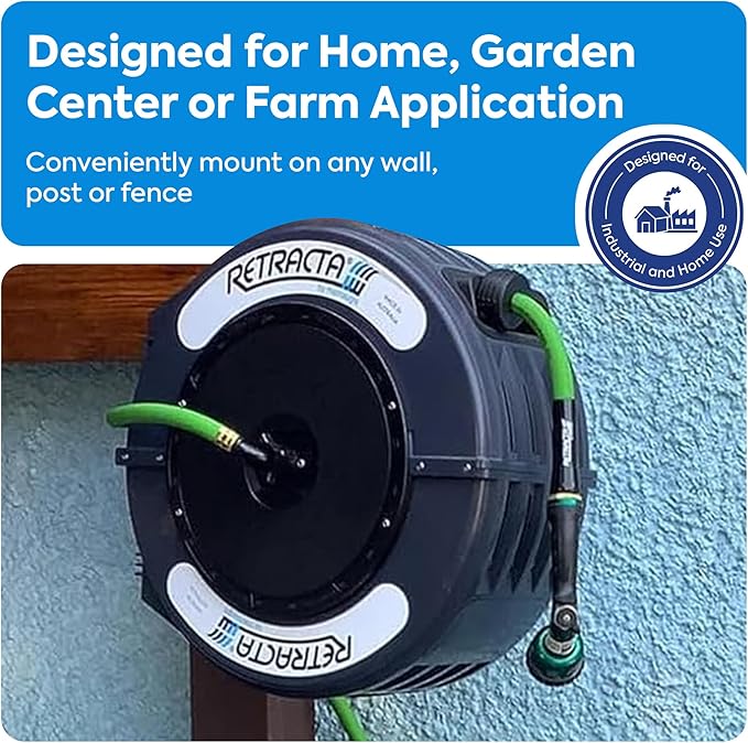Macnaught Retractable Garden Hose Reel, 82 Ft Water Hose Reel Heavy Duty Retractable Hose with Metal 180¡Æ Swivel Rotation Bracket for Wall Mount - Gray