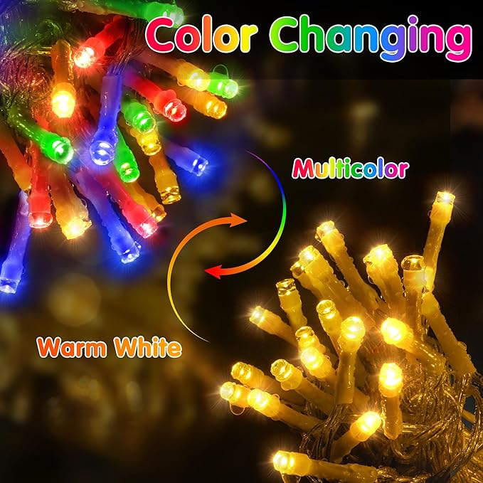KNONEW Christmas Lights Outdoor 500 LED 197FT Clear Wire Color Changing String Lights with 11 Modes & Timer Dimmable Fairy Light for Xmas Tree Roof Yard Wedding Decorations(Warm White to Multicolor)