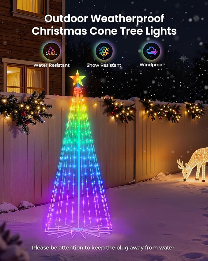 Smart Christmas Cone Tree LED Light, 6ft 265 LED Music Sync with Remote APP and Local Control, Pattern and Text Displayable, 16 Million Colors LED Light Show Tree for Indoor Outdoor Decorations