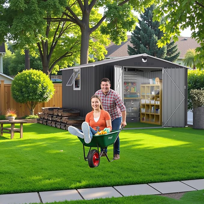 10x8 FT Metal Storage Shed,Outdoor Storage Building with Lockable Doors & 1 Vented Clear Window,Large Backyard Sheds,Waterproof Outside Storage Sheds