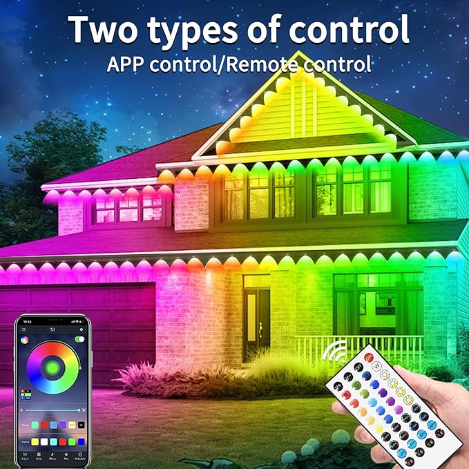 400ft Permanent Outdoor Light, RGB Smart Outdoor eave Lights with APP & Remote Control,timed Music synchronisation IP67 Waterproof LED eave Light,Suitable for Party,Halloween,Christmas,Rooftop,Garden