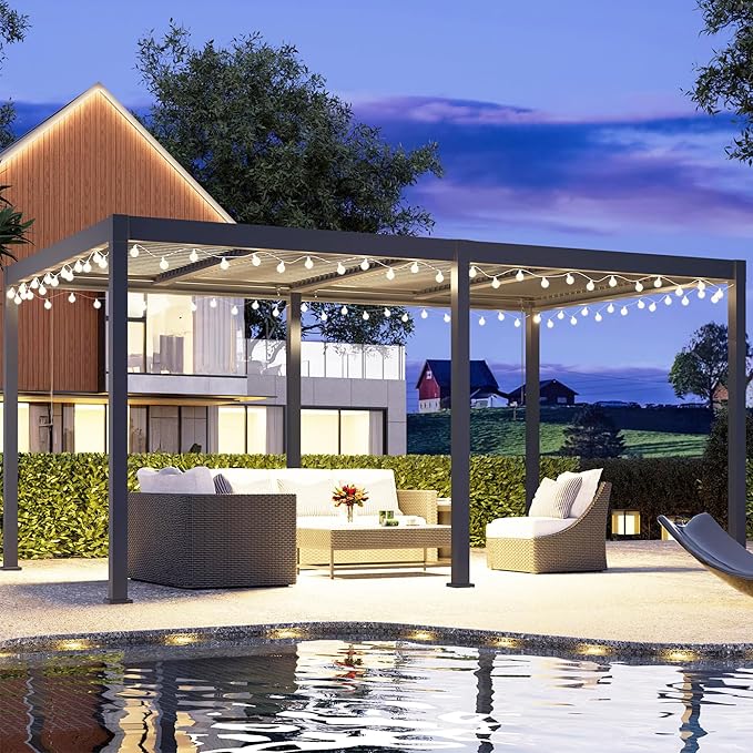 RoyalCraft 12' x 20' Louvered Pergola, Heavy-Duty Aluminum Outdoor Pergola, Metal Hardtop Gazebo with Adjustable Roof for Patio, Deck, Garden, Yard