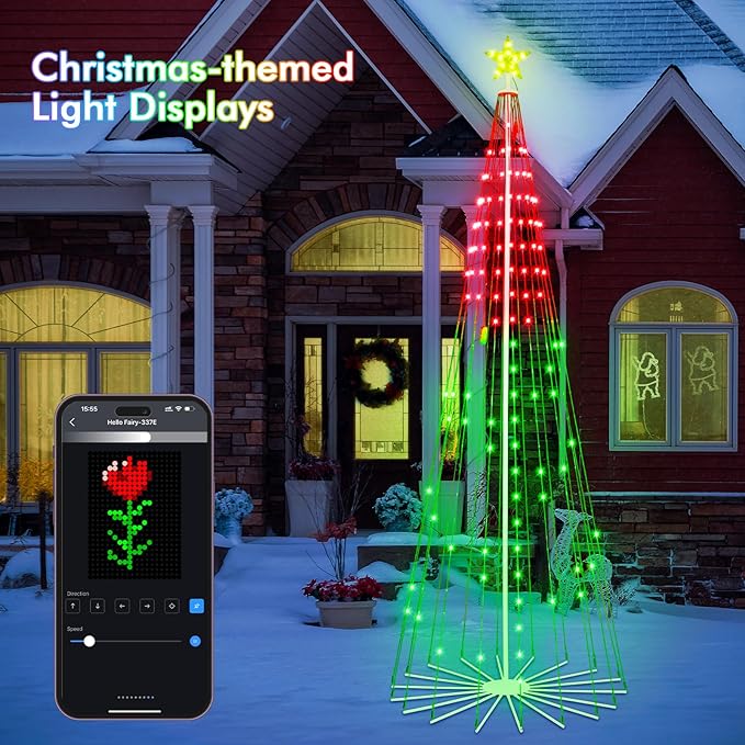 9FT Outdoor Christmas Tree, RGB Color Changing Pre-lit Smart Cone Christmas Tree with LED Lights, App&Remote Control, DIY Multi-Color Lightshow, Music Sync, Christmas New Year Decoration