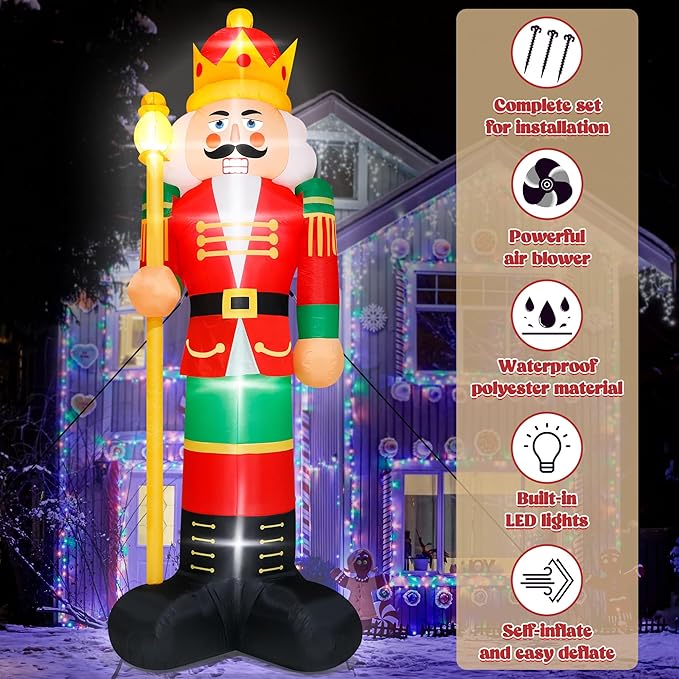 14FT Christmas Inflatables, Giant Christmas Inflatables Nutcracker, Lighted Christmas Soldier Yard Decorations, Blow Up Outdoor Christmas Decor for Holiday Xmas Party Indoor Lawn Christmas Eve