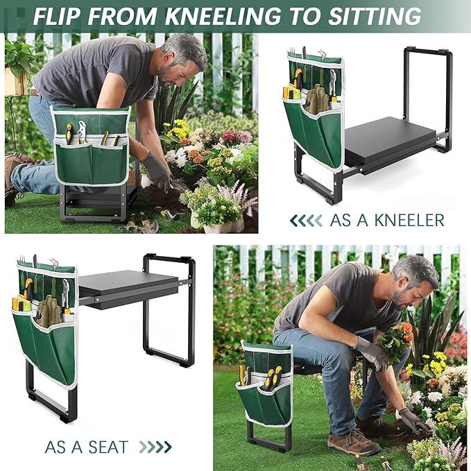 FLINTER Garden Kneeler and Seat, 10.2 Wider Heavy Duty Thick Gardening Bench for Kneeling and Seat - Multifunctional Kneeler Bench, Gardening Gifts for Women, Seniors Grandparents, Black