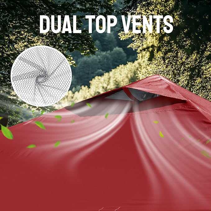 CROWN SHADES 10x10 Pop Up Canopy Tent - Patented Center Lock One Push Instant Outdoor Canopy Beach Tent with STO-N-Go Bag 8 Stakes & 4 Sand Bags，Red