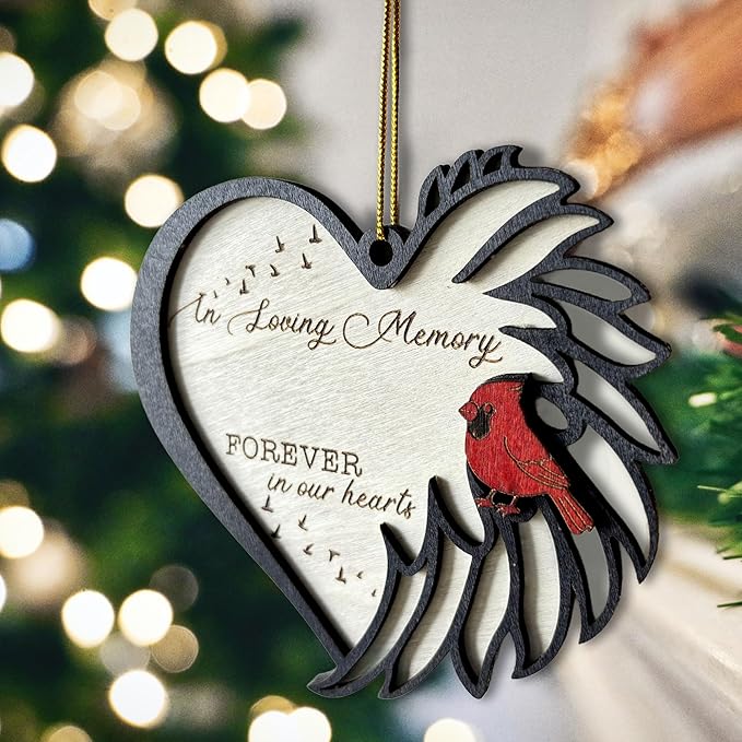 in Loving Memory Cardinal Memorial Ornament – Personalized Wooden Christmas Tree Decoration – Add Name & Dates – Sympathy Remembrance Gift for Loss of Loved One