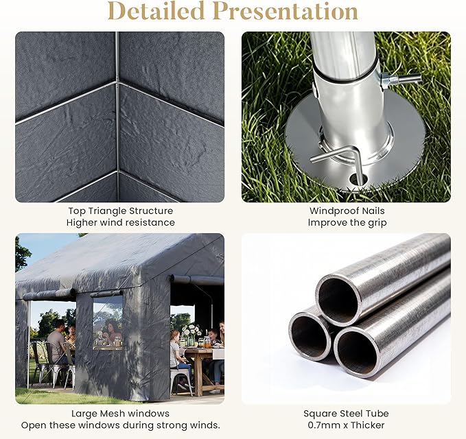 20x20ft Heavy Duty Carport, Canopy with Roll-up Ventilated Windows & Side Door All Weather, Easy Assembly Portable Car Shelter for Garage/Storage/Party