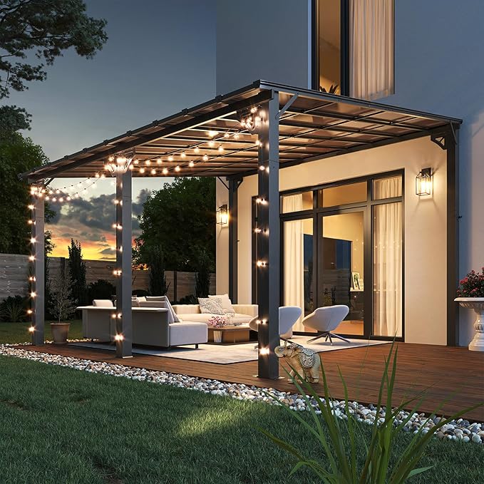 Aoxun 14’x12’ Gazebo, Wall Mounted Gazebos Pergola on Clearance, Outdoor Patio, Large Wall-Mounted Heavy Duty Awnings for Patio, Decks, Backyard