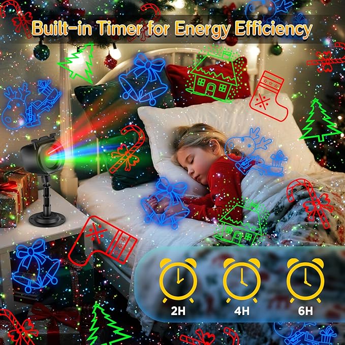 Christmas Lights Projector Outdoor, 2-in-1 Holiday Light Projector with 4 Slides & 8 Brighter HD Patterns, Moving RGB Firefly Effects Light for Christmas Decorations, Halloween, Yard & Garden