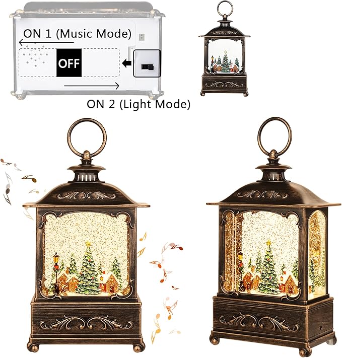 Christmas Village Snow Globe Lantern,Christmas Decorations Indoor Water Lantern Swirling Glittering with Music & Timer, USB/Battery Operated Lighted Lanterns for Home Decor Gifts (Forest House)