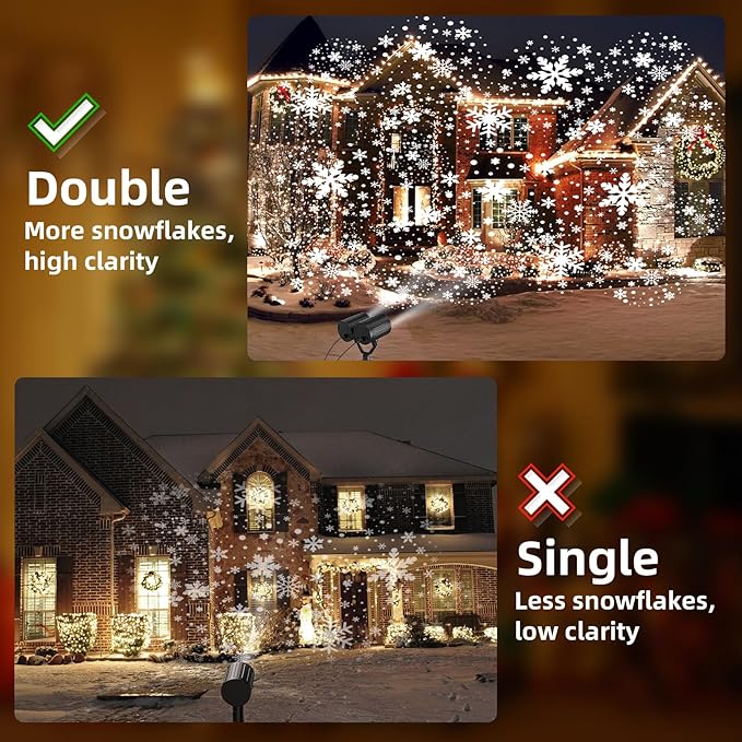 Christmas Snowflake Projector Lights Outdoor,Timer Setting Double Head Snowfall Led Lights Waterproof,Landscape Decorative Lighting Projection Lamp for Xmas Holiday Wedding Indoor Garden Patio