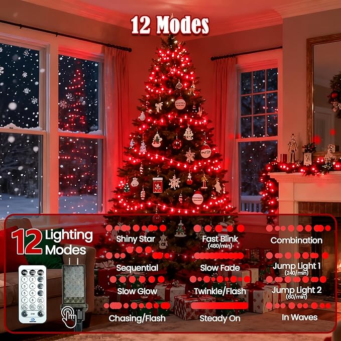 2025 New Voice Control 88ft 240LED Smart Christmas String Lights Outdoor/Indoor | String Lights with Remote, 12Modes, 7Voice Commands & Timers, Christmas Twinkle Light for Xmas Tree Decor (Red)