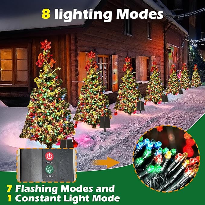 2-Pack 3.2FT Solar Christmas Tree Lights Outdoor Waterproof, 100LED 8 Lighting Modes Xmas Ball & Red Berry Outdoor Christmas Tree, Christmas Decorations Outdoor for Holiday Display Courtyard Decor