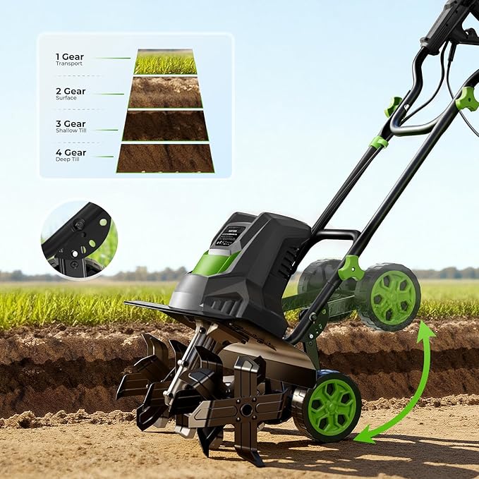 Electric Tiller for Gardening, 1800W 15A Garden Tiller Cultivator, 18 ¡¿ 9 Rototiller with 24 Steel Tines, 400RPM Corded Tiller for Weeding, Gardening & Soil Cultivation