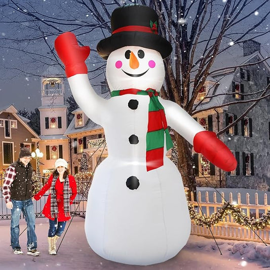 DearSun 12FT H Christmas Inflatable Gentleman Snowman with Build-in LED Lights, Blow up Snowman Inflatable Outdoor Decorations Large Party Yard Decoration