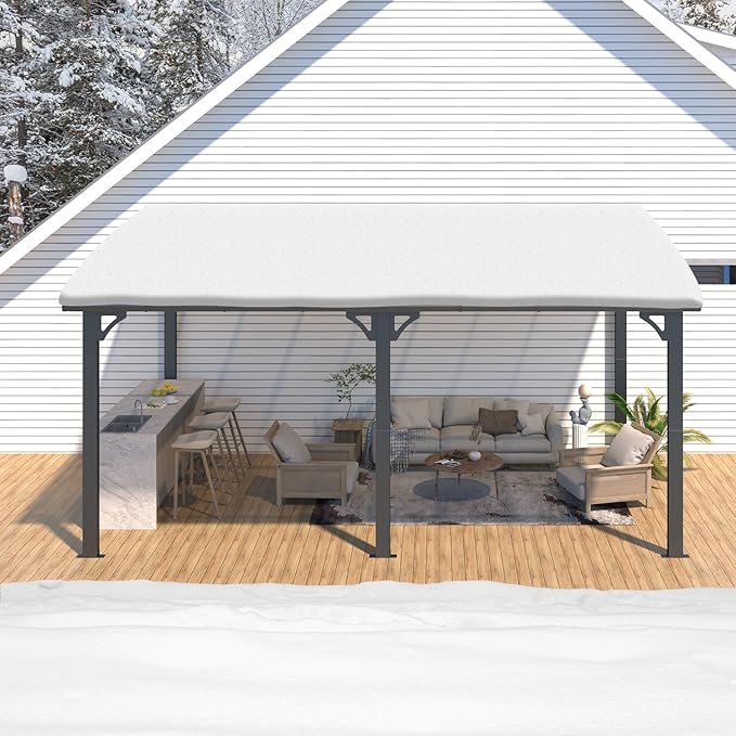 AECOJOY 16' x 10' Gazebo Outdoor Pergola for Patio, Large Wall-Mounted Hard Top 10x16 Lean to Metal Gazebo Shelter Pergolas and Gazebos Clearance with Patio Roof, Heavy Duty Awnings for Patio, Decks