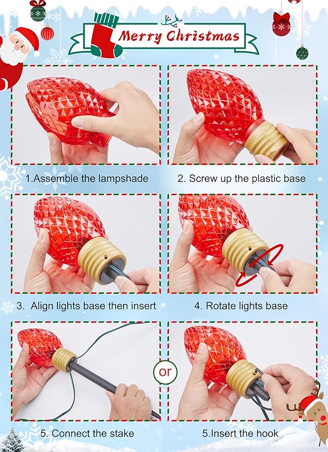 Minetom Strawberry Jumbo C9 Christmas Pathway Lights Outdoor - 8.5FT 5 LED Walkway Lights Outdoor, Christmas Hanging Decoration Outside,Giant Christmas Lights Outdoor for Lawn Holiday Yard, Multicolor