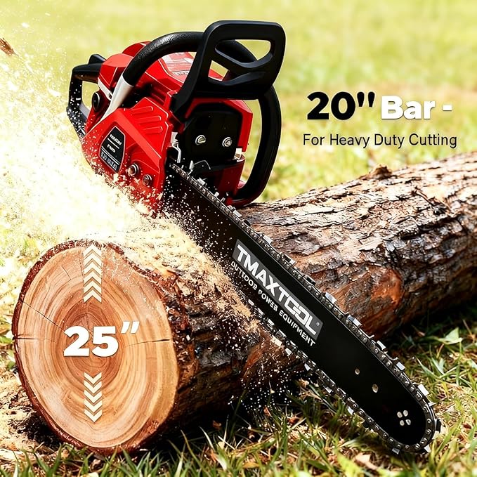 62cc Gas Chainsaw, 3.5-HP, 20 Inch Gas Powered Chainsaw, 2-Stroke Chainsaws with Automatic Oiler, Gasoline Chain Saw for Cutting Wood Outdoor Garden Farm Home, Red