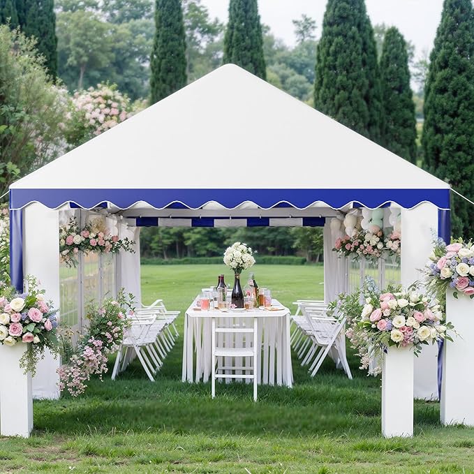 Tents for Parties Party Tent 13x26 ft, Outdoor Canopy Carpas para Fiestas Heavy Duty, Large Waterproof Patio Event Wedding Tent White & Blue with Sidewalls Walls for Backyard