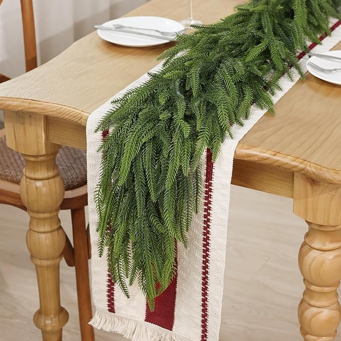 Christmas Norfolk Pine Garlands - 9ft Artificial Garland Faux Green Fake Pine Needles Garland for Fireplace,Table,Window,Stairs,Mante,Holiday Indoor Outdoor Xmas Decor(2PCS)