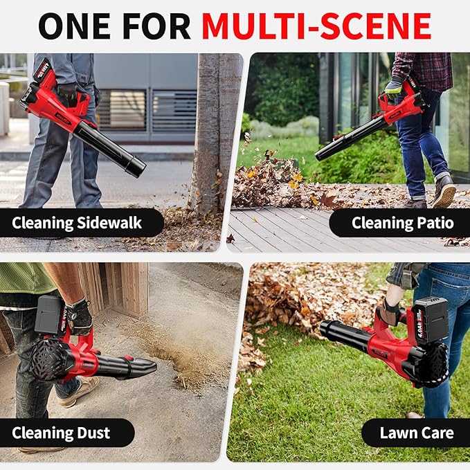 Cordless Leaf Blower, 6 Speed Modes, 500 CFM/150 MPH Leaf Blower Cordless with 3 Tubes & 2x4.0Ah Batteries, Battery Powered Leaf Blowers for Patio, Yard, Sidewalk, Garage Cleaning, Lawn Care