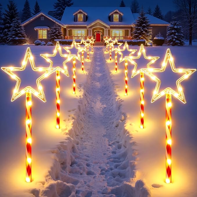 12 Pack Christmas Decorations Outdoor, Twinkling Big Star Solar Christmas Lights with 180 Bright LED and 10 Lighting Modes, Warm White Waterproof Xmas Decor for Pathway Yard