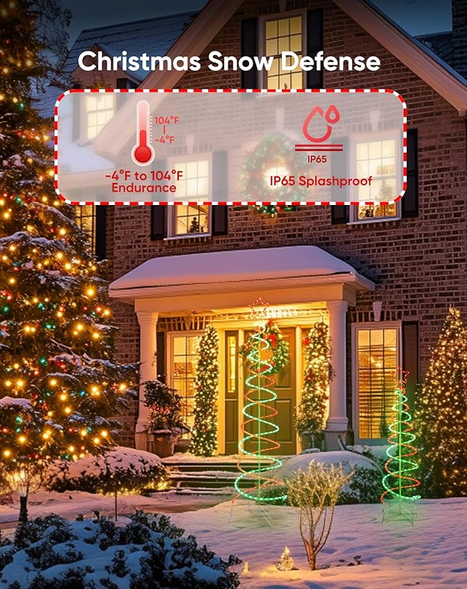 Double Spiral Christmas Tree Light Outdoor, Outdoor Light Up Christmas Tree with 8 Mode Controller, 120V Plug&Play ETL Waterproof for Xmas New Year Yard Garden, Red&Green, 3FT