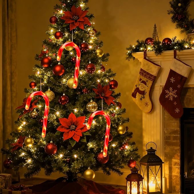 3 Pack Christmas Window Lights Decorations with Timer,Battery Powered Red Lighted Candy Cane LED String Sucker for Xmas 2026 Hanging Fireplace Window Indoor Decor