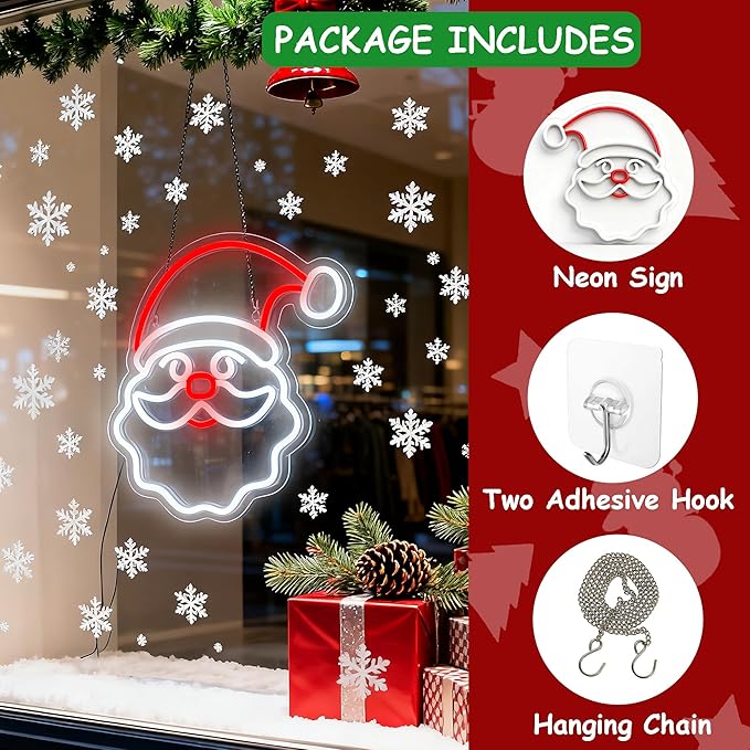Christmas Home Decor Santa Claus Neon Sign Led Neon Christmas Lights Ornaments Tree Decorations Outdoor Neon Signs for Wall Decor USB Powered Led Neon Signs for Room Decoration
