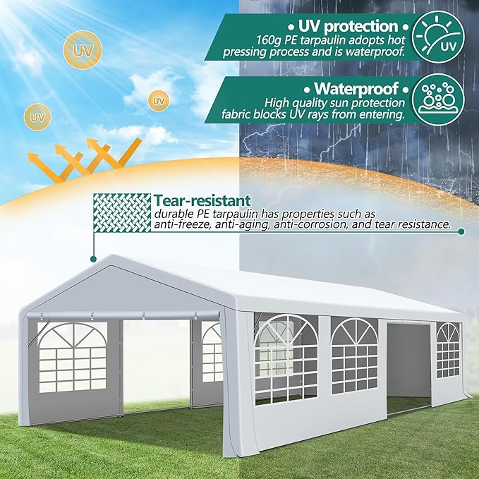 GARTOO 20' x 30' Canopy Party Tent & Carport - Heavy Duty Outdoor Wedding Gazebo with 4 Sand Bags, Event Shelter Canopy for Outdoor Event, Wedding, Birthday Party