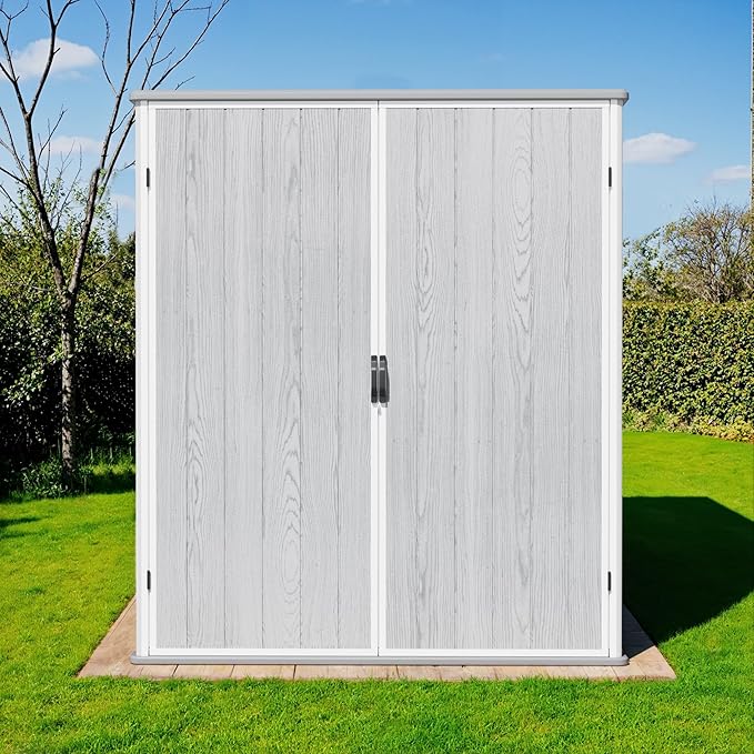 Greesum 5×3FT Plastic Outdoor Storage Shed with Floor, Resin Sheds with Lockable Door, Window and Vent, All-Weather Tool Storaged Sheds for Garden, Backyard, Patio, Light Gray (4.7×2.5FT)