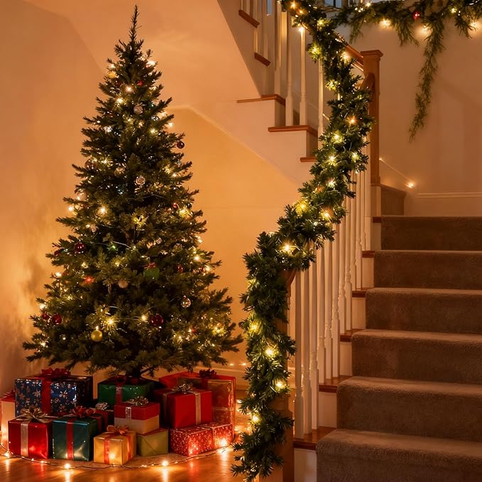 6FT Norfolk Pine Garland, Realistic Touch Winter Xmas Garland, Christmas Decorations Indoor Outdoor, Artificial Holiday Decor Faux Greenery for Mantle, Fireplace, Table,Fireplace Mantel (1)