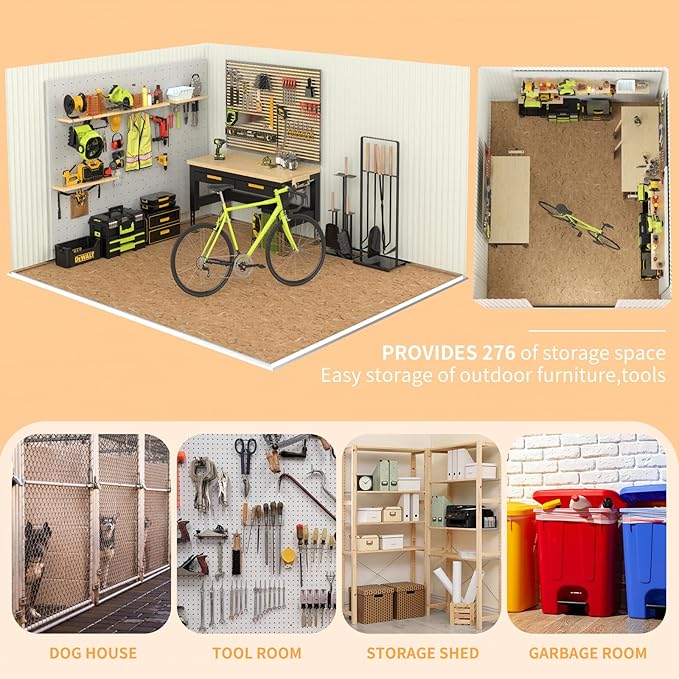 10x12 FT Outdoor Storage Shed,Metal Tool Sheds,Waterproof Outside Storage Shed,Large Storage Building with Lockable Door