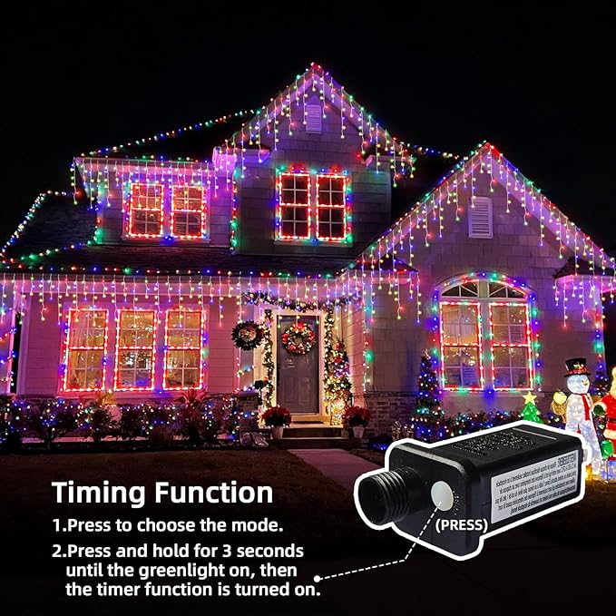Christmas Outdoor Icicle Lights - 480 LED 66+33 FT 8 Modes Curtain Fairy String Light Plug in, Waterproof for Eaves Yard Holiday Xmas Holiday Indoor Outdoor Decoration - Multicolor