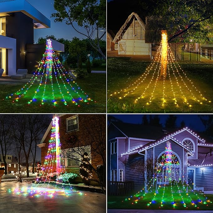 Decute Christmas Decorations Star String Lights Color Changing 11 Modes and Timer with Remote, Waterproof 320 Led Tree Toppers Fairy Lights for Outdoor Yard Garden Backyard Holiday Decor
