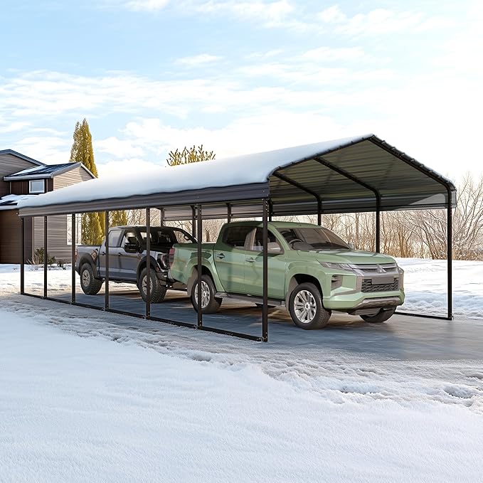 Sophia & William 12x30FT Heavy-Duty Metal Carport, All-Weather Shelter for Cars, Boats & Outdoor Gear (Galvanized Steel Roof), Dark Grey