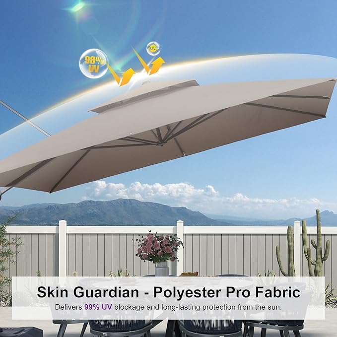 PURPLE LEAF 12 FT Cantilever Patio Umbrella Outdoor Umbrella with 330lbs Base Large Square Windproof Offset Umbrella for Pool Deck Garden, Ash Mocha