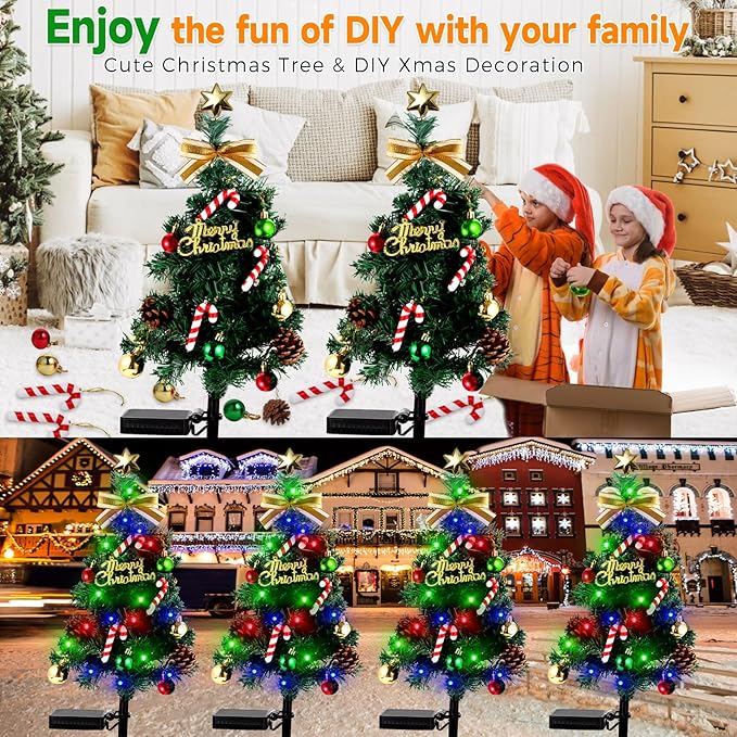 Solar Christmas Decorations Outdoor，DEIDOULU Solar Christmas Tree, 2 Pack 40 Led Light 2 Modes Outdoor Xmas Tree Light décor Pathway Lights Patio Yard