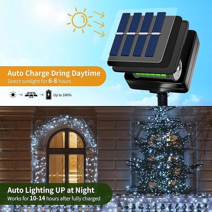Solar String Lights Outside, 4Pack 480 LED Fairy Lights, 160FT Solar Twinkle Light with 8 Modes Waterproof Outdoor for Christmas Tree Halloween Wedding Garden Patio Yard Decorations(White)