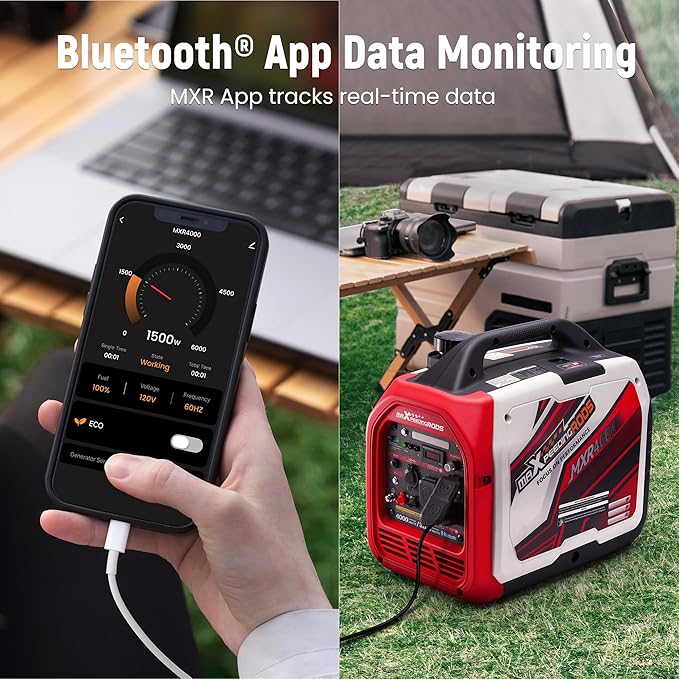 maXpeedingrods 4000 Watt Inverter Generator Portable, Bluetooth? App Remote Data Monitor, RV Ready, Gas Powered Generator with CO Alarm for Outdoor Camping, Home Backup